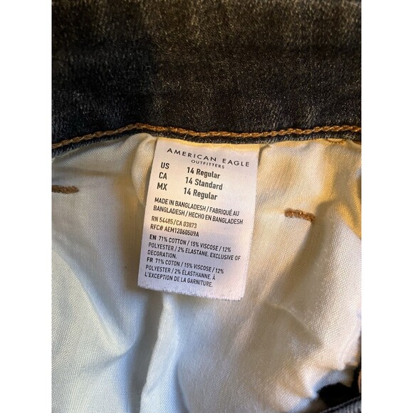 American Eagle Black Denim Jeans Women's Size 14 Hi Rise Skinny Super Stretch - Picture 13 of 16